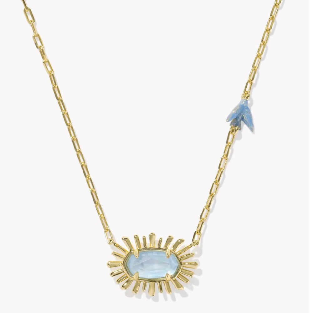 NWT Kendra Scott Elisa Bird Gold Short Pendant Sky Blue Mother of Pearl